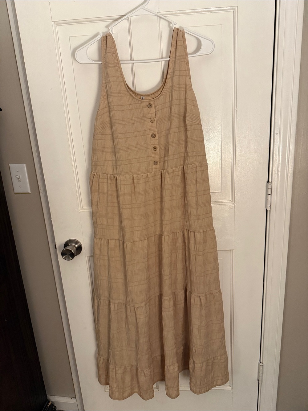 Beige Tiered Button-Front Maxi Dress